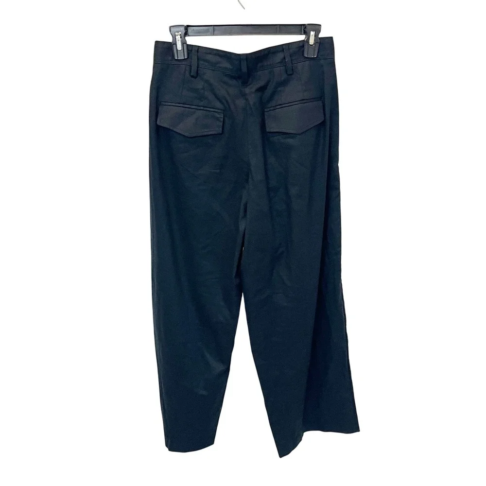 NEW Banana Republic Womens Black Linen Pleated Wide Leg Pants Coastal Career 6P